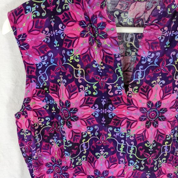 VINTAGE 70s Cotton Psychedelic Floral Mermaid Dress - Picture 2 of 6